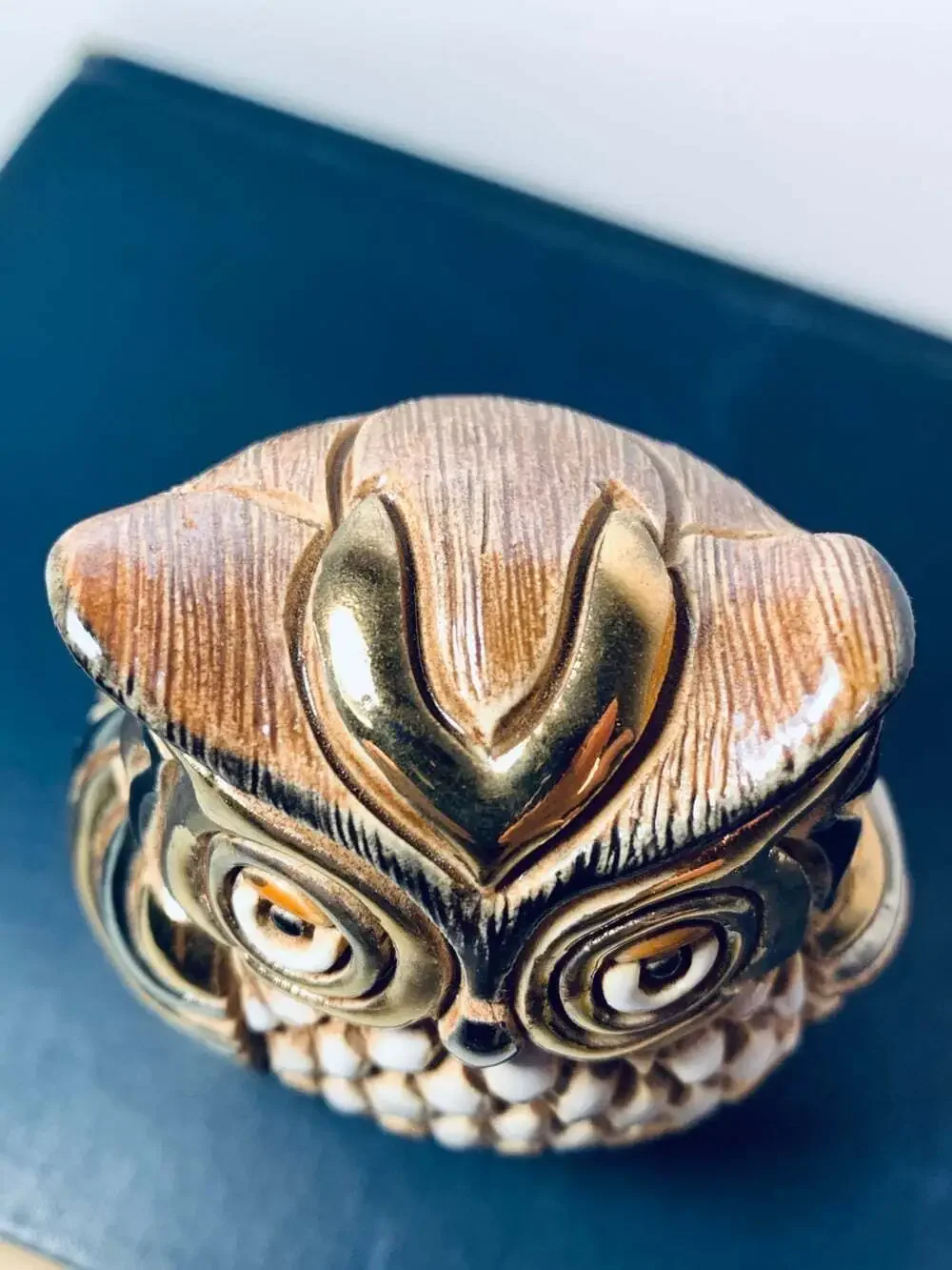 Owl brown, gold accents figurine Artesiania